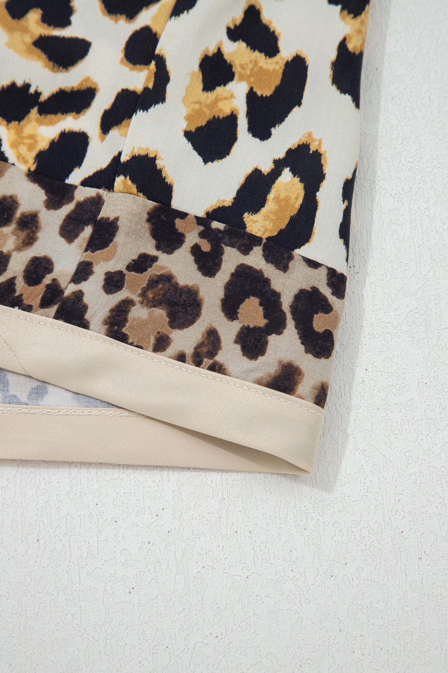 Khaki Mixed Leopard Patchwork 3/4 Sleeve Loose Shirt