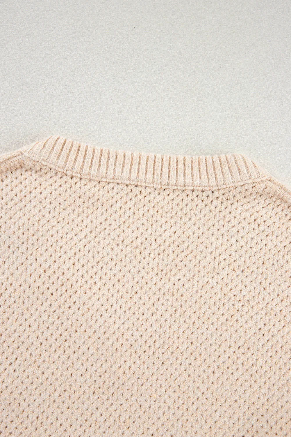 Parchment Loose Eyelet V Neck Drop Shoulder Sweater - Chic Meadow Boutique 