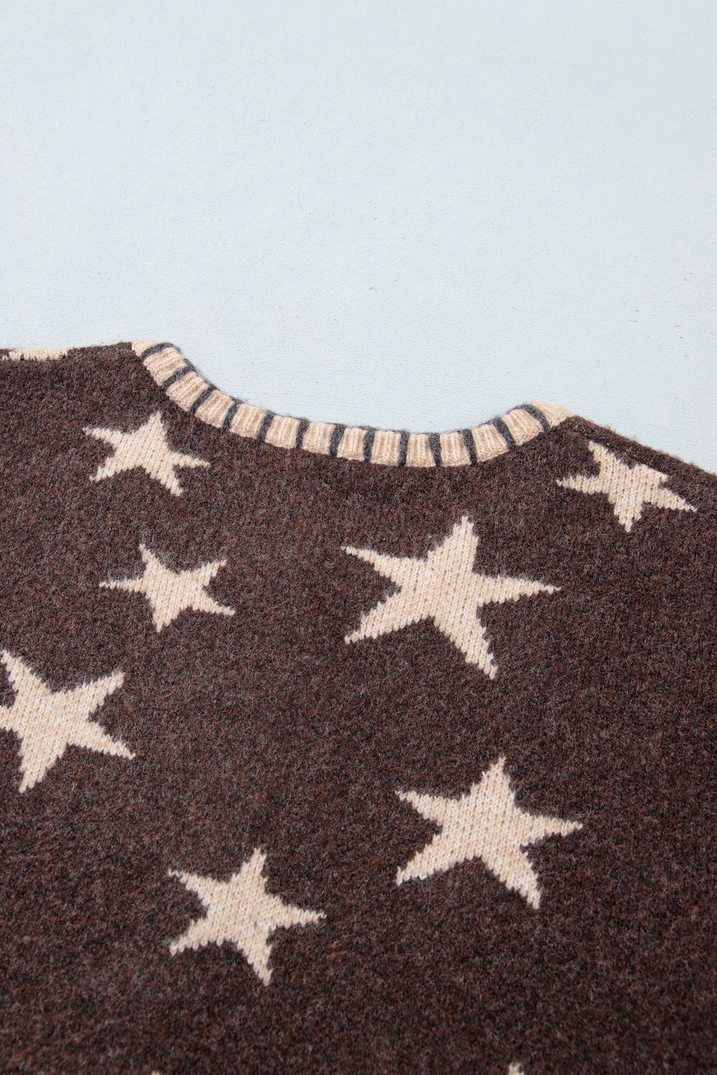 Brown Stars Pattern Colorblock Long Sleeve Shift Cardigan