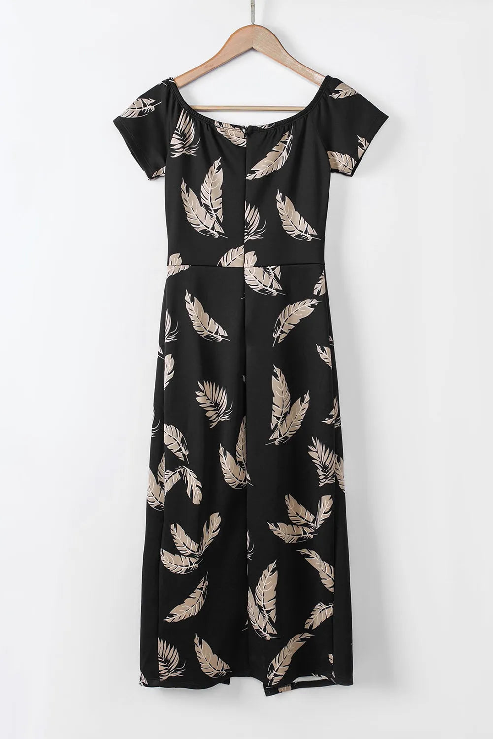 Black Pattern Print Off Shoulder Slit Bodycon Midi Dress - Chic Meadow Boutique 