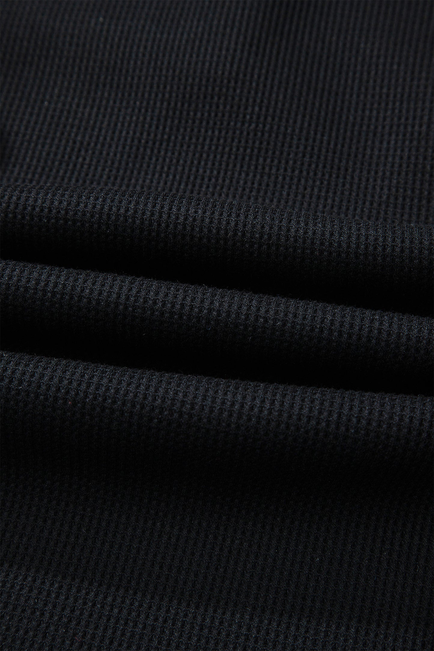 Black Waffle Knit Denim Contrast Trim Patchwork Button Polo Tee Dress