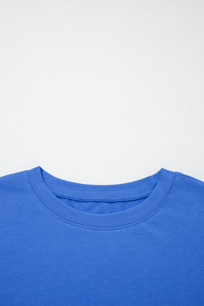 Dark Blue Varsity Striped Short Sleeve Crew Neck T Shirt