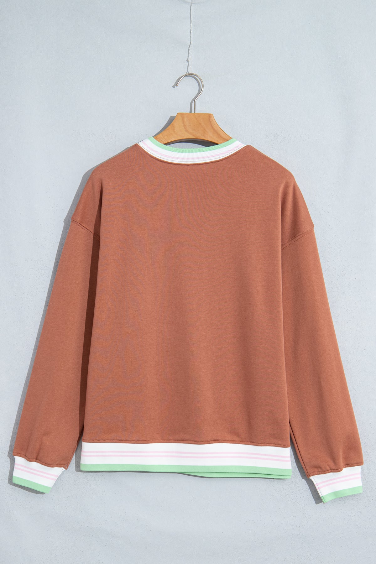 Straw Yellow Contrast Striped Trim Baggy Pullover Sweatshirt