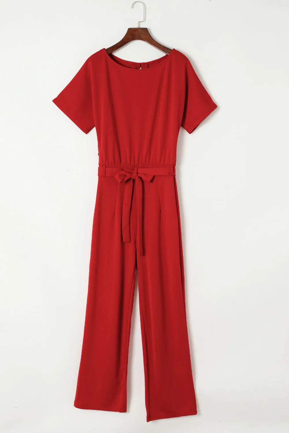 Fiery Red Belted Wide Leg Jumpsuit - Chic Meadow Boutique 