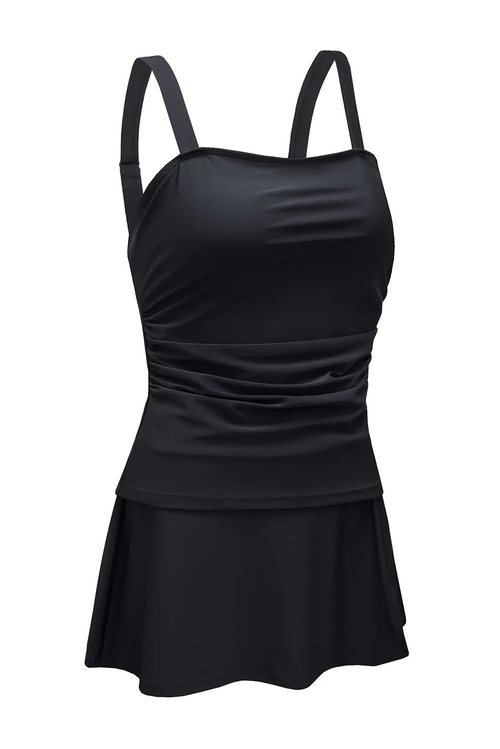 Black Solid Square Neck Sleeveless Tankini Swimsuit - Chic Meadow Boutique 