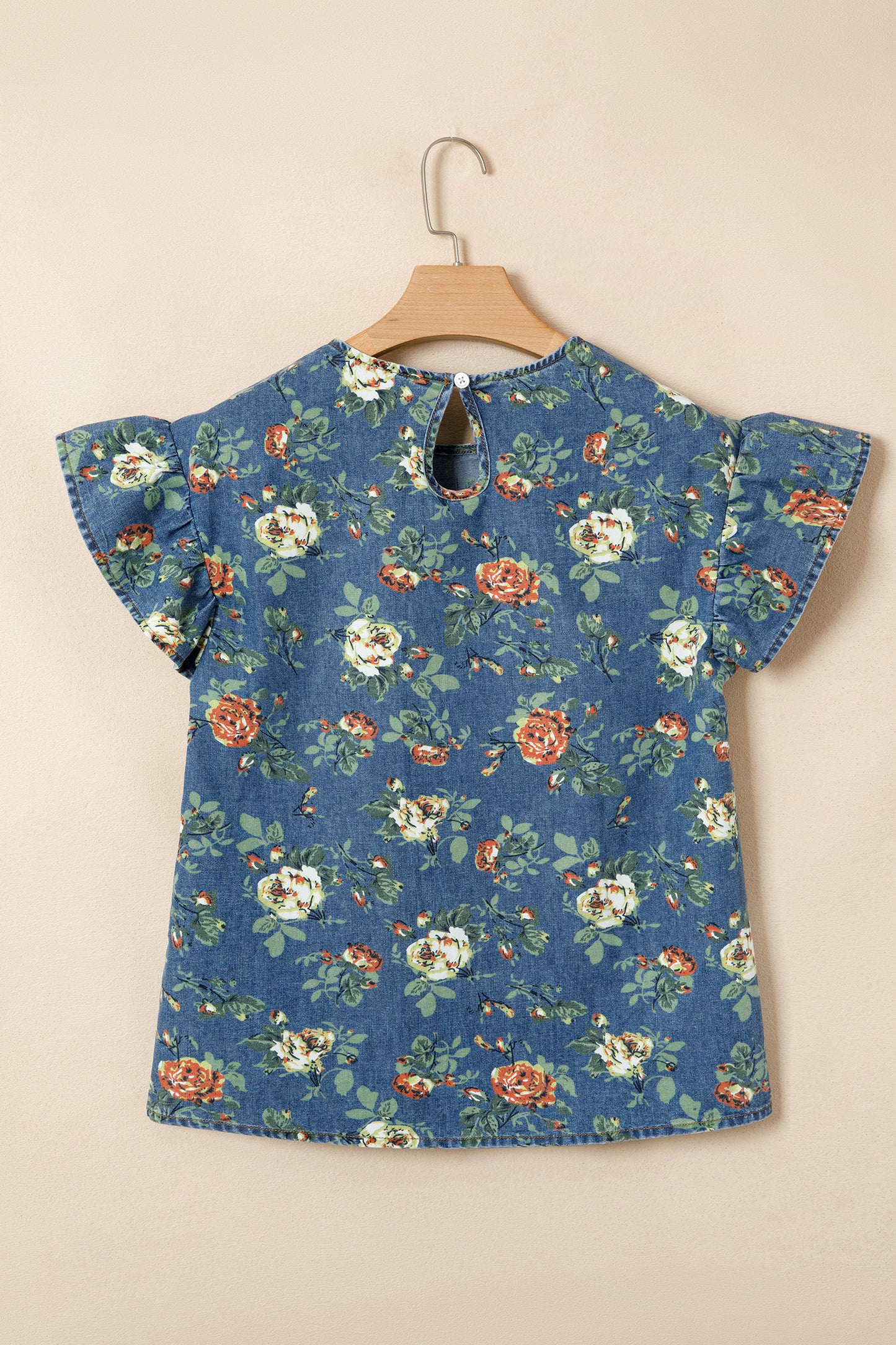 Ashleigh Blue Ruffled Short Sleeve Floral Denim Top