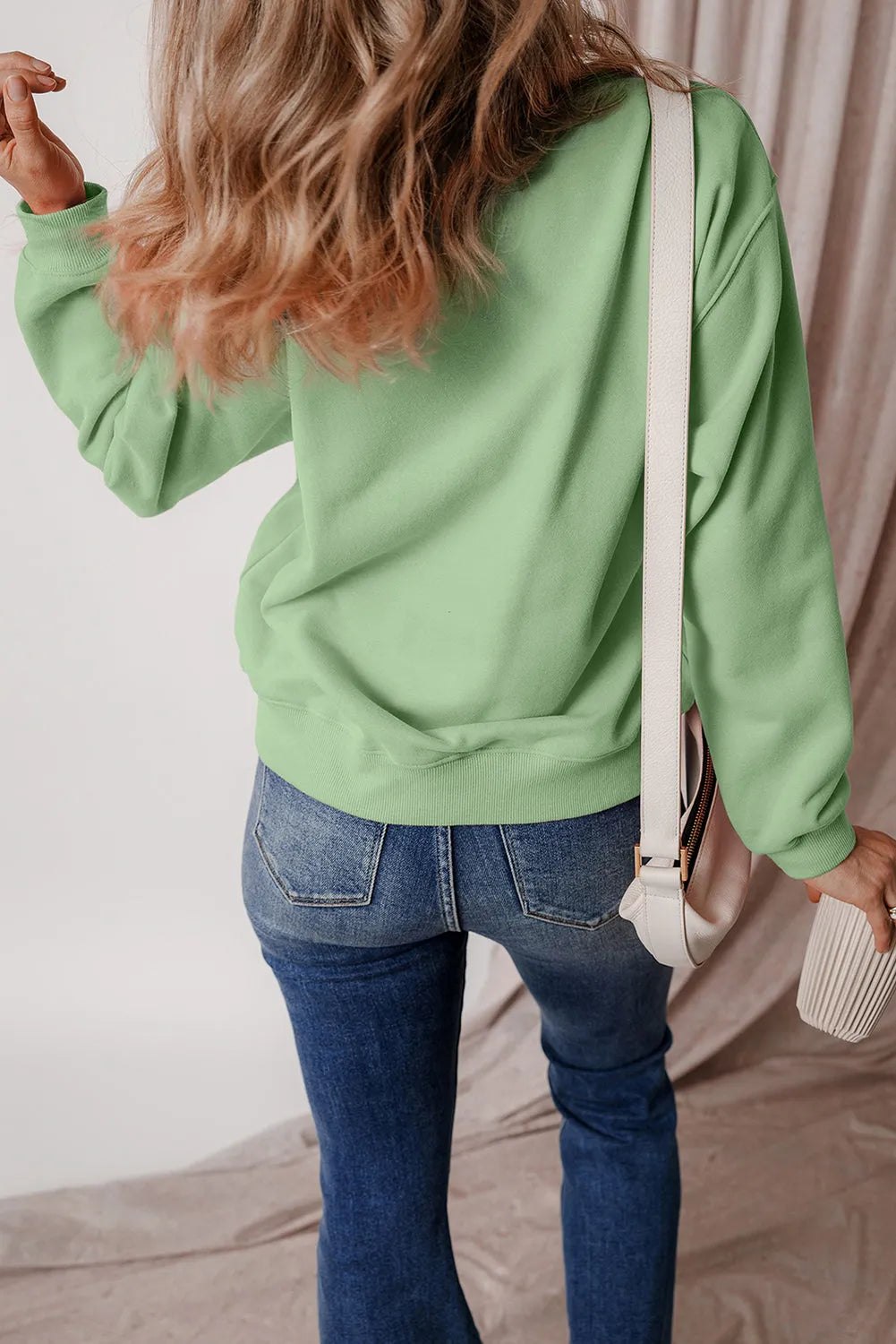 Smoke Green Solid Fleece Lined Drop Shoulder Terry Sweatshirt - Chic Meadow Boutique 