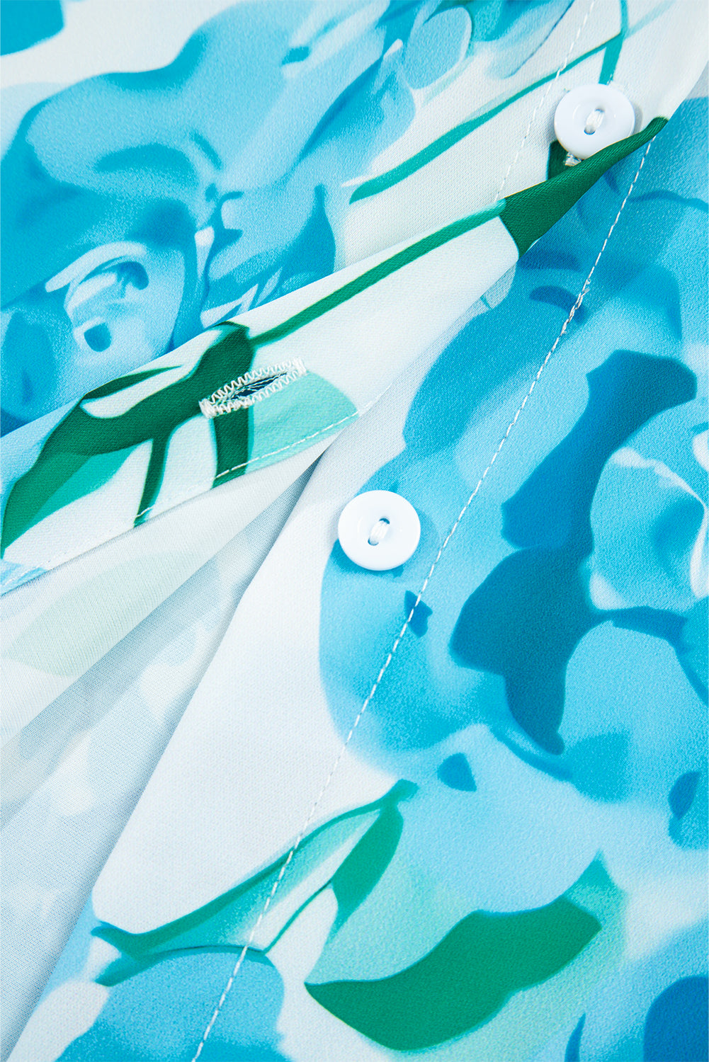 Green Floral Frilled Collar Three Quarters Sleeve Elegant Shirt