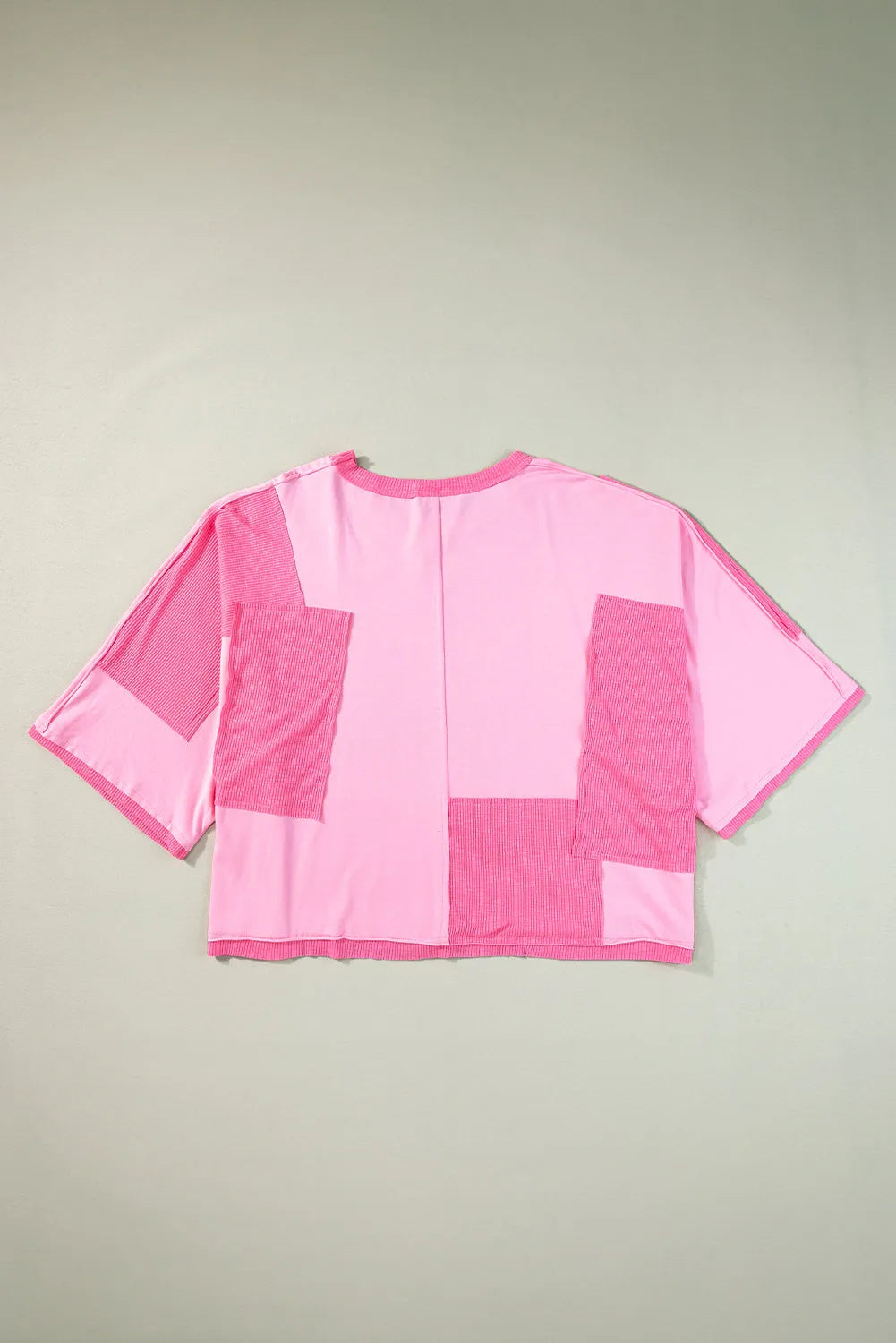 Pink Color Block Patchwork 3/4 Sleeve Loose Top - Chic Meadow Boutique 