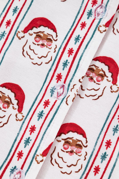 White Santa & Stripes Ruffle PJ Set