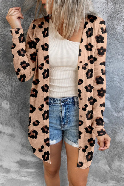 Leopard Printed Open Front Cardigan - Chic Meadow Boutique 