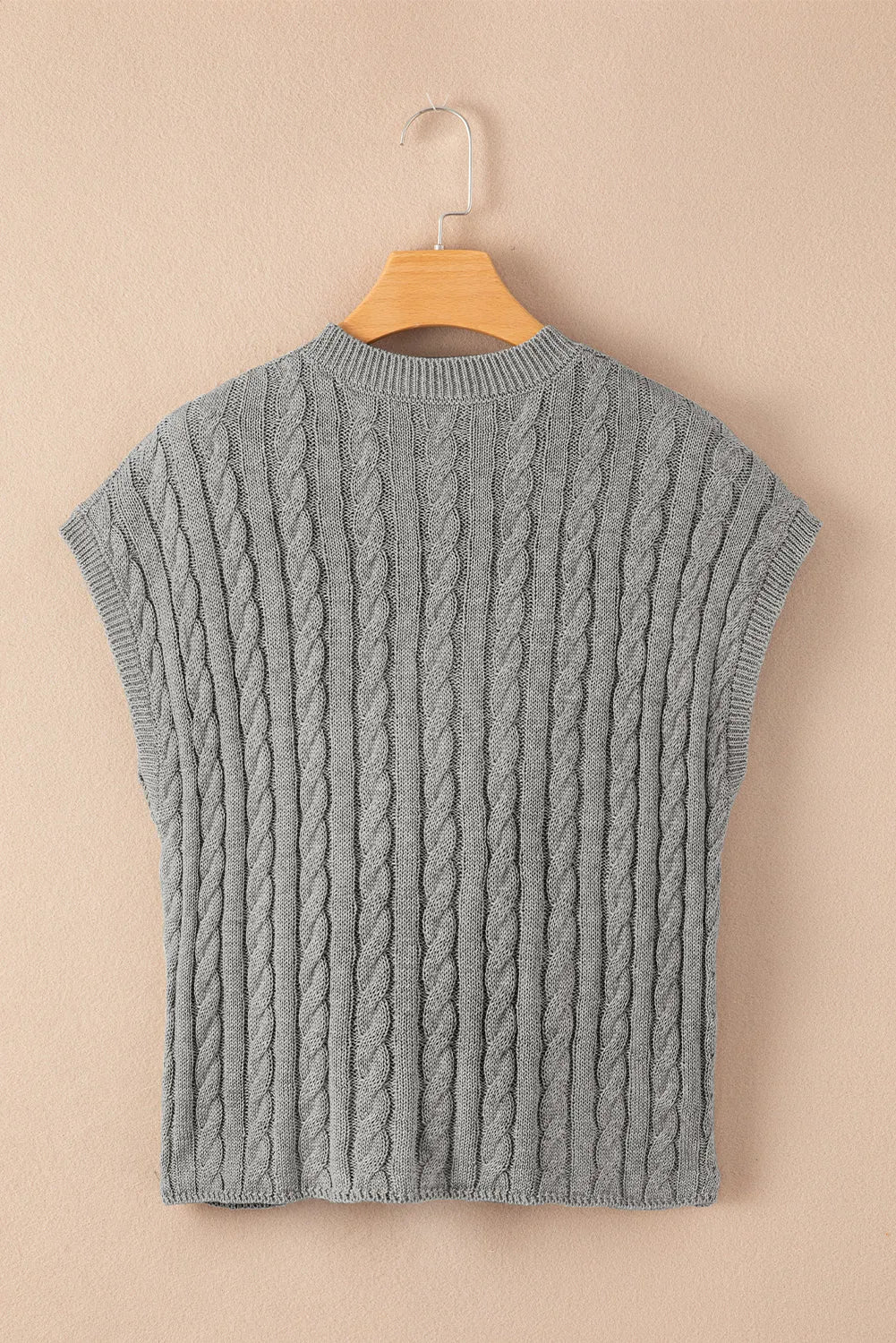 Gray Crew Neck Cable Knit Short Sleeve Sweater - Chic Meadow Boutique 