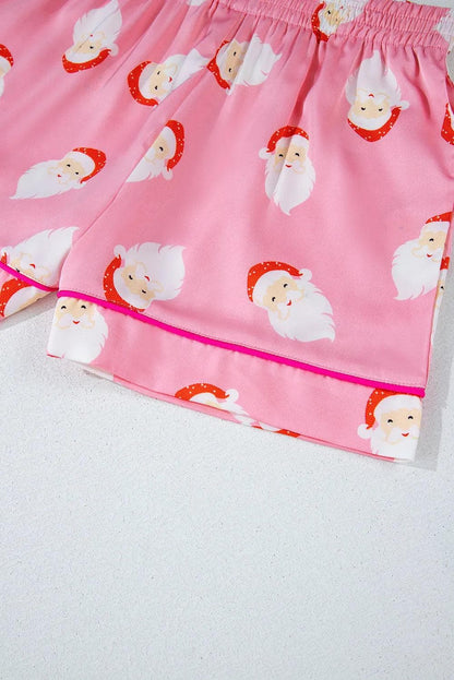 Loungewear & Sleepwear/Sleepwear Pink Christmas Santa Claus Print Satin Shirt and Shorts Set