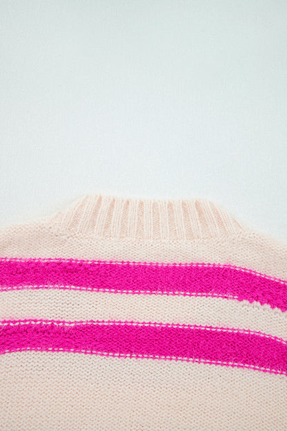 Rose Red I KNOW WAHT I WAT Sequin Letter Graphic Colorblock Loose Sweater