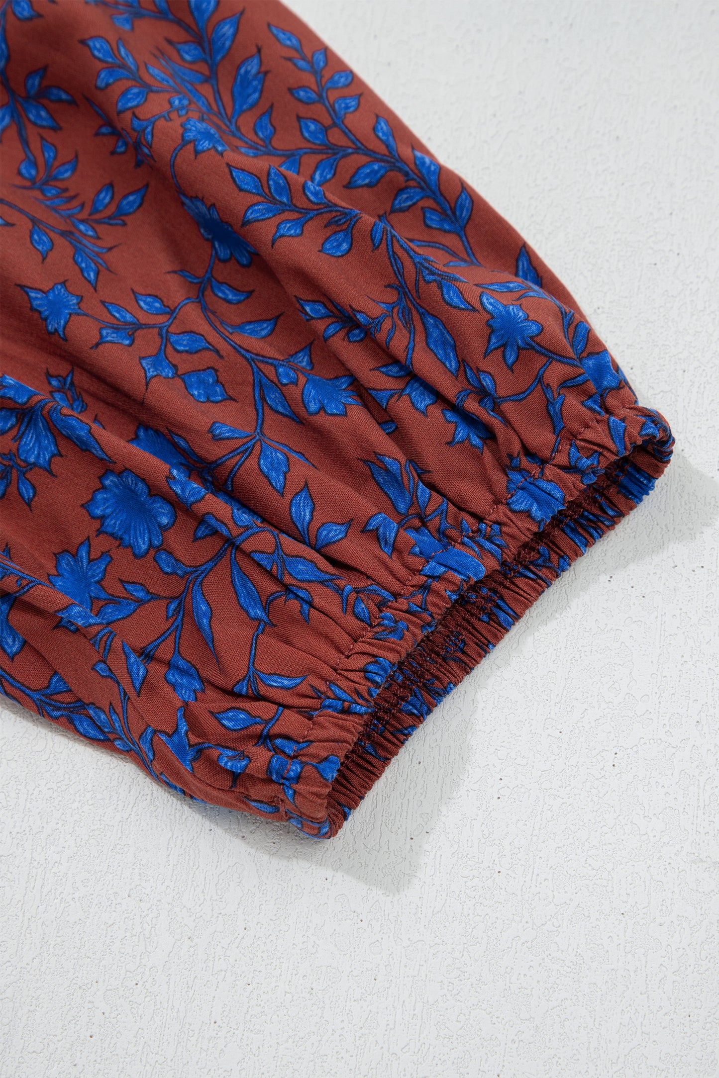 Brown 3/4 Puff Sleeve Tiered Loose Floral Dress