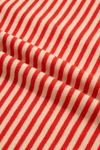 Red Stripe Striped Button Collar Long Sleeve Knit Cardigan