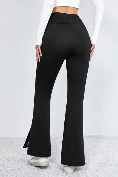 Black Thermal Lined Split Flare Leg Pants - Chic Meadow Boutique 