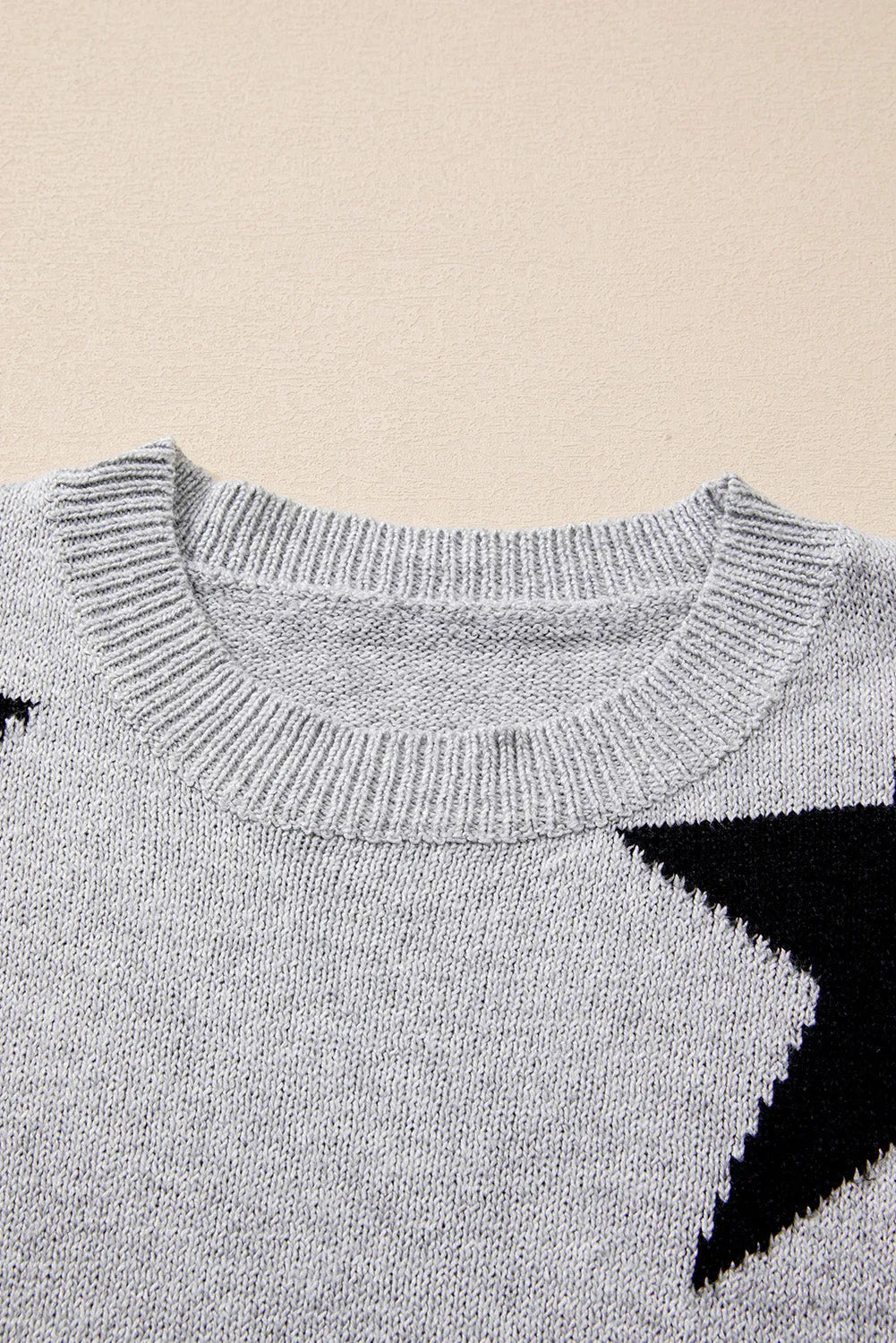 Gray Star Pattern Drop Shoulder Sweater - Chic Meadow Boutique 