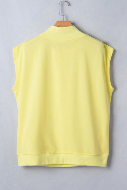 Yellow Solid Color High Neck Cap Sleeve Loose Top