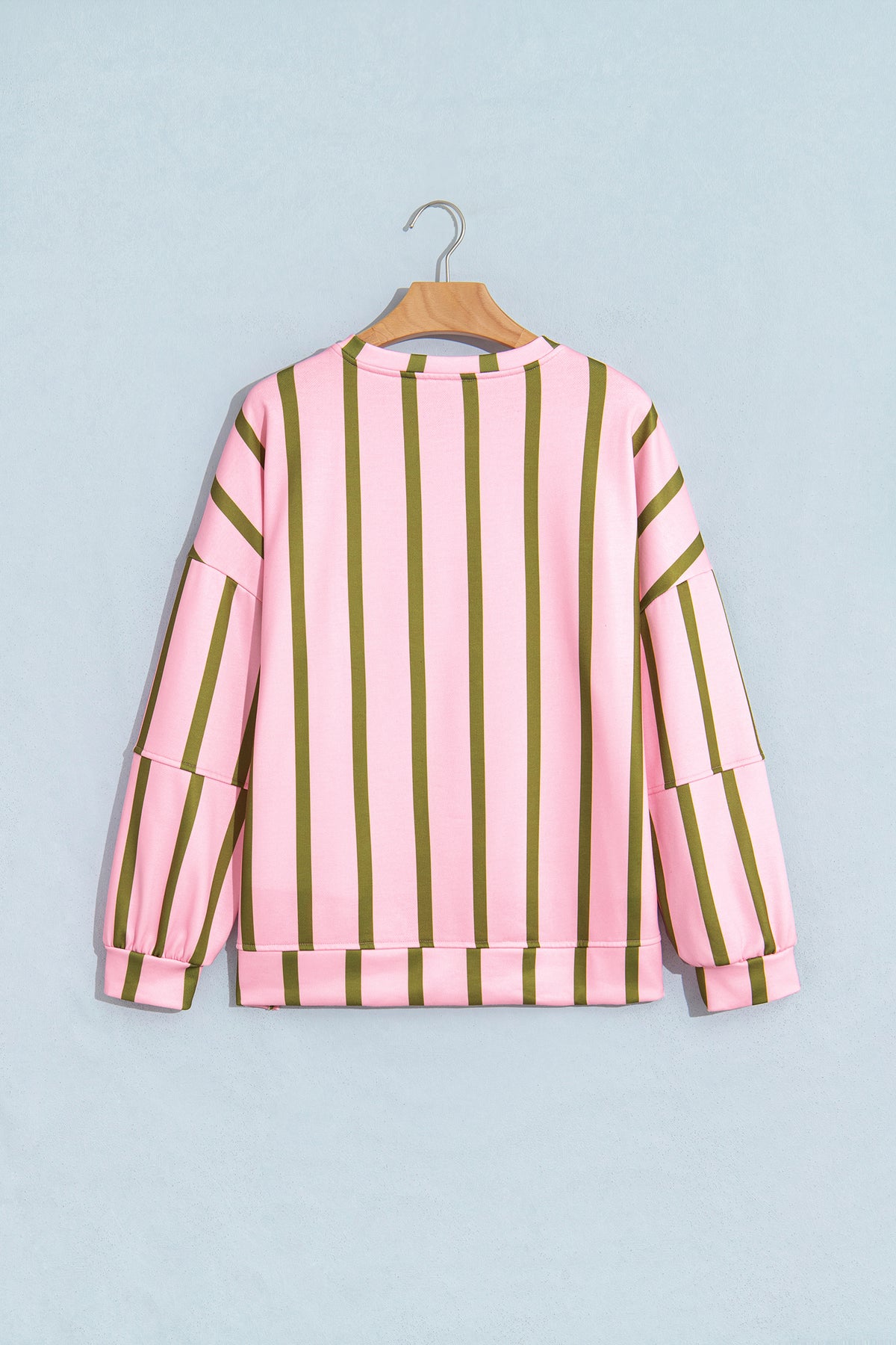 Green Stripe Dropped Shoulder Round Neck Casual Sweatshirt