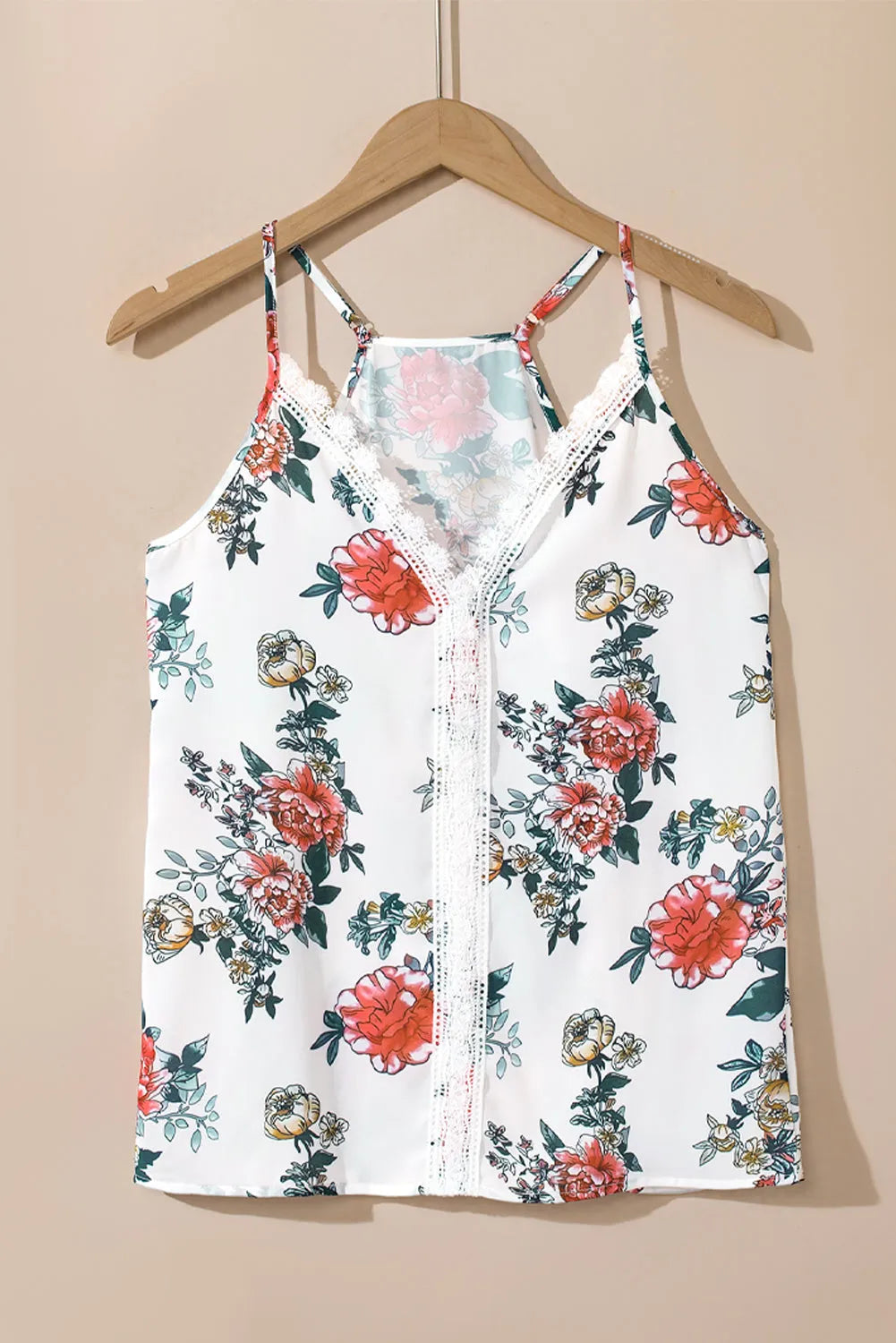 White Floral Print Lace V Neck Tank Top - Chic Meadow Boutique 