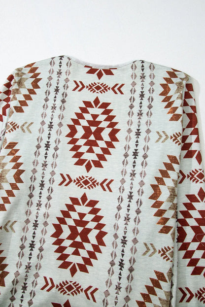 Brown Western Aztec Printed Open Front Long Cardigan - Chic Meadow Boutique 