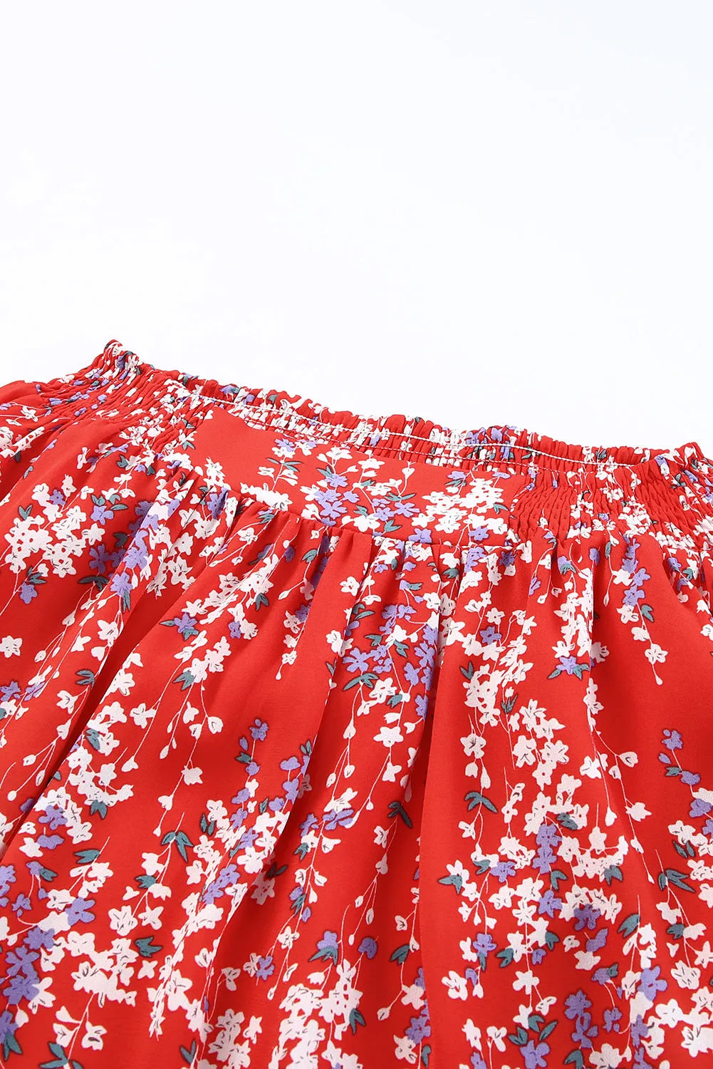 Fiery Red Multicolor Floral Ruffled Crop Top and Maxi Skirt Set - Chic Meadow Boutique 