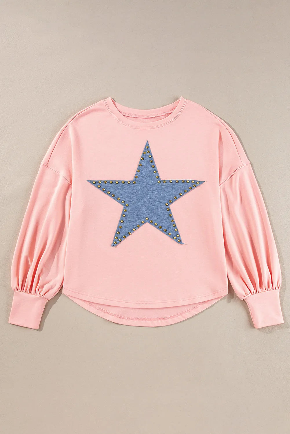 Gossamer Pink Studded Star Graphic Oversized Long Sleeve Top - Chic Meadow Boutique 