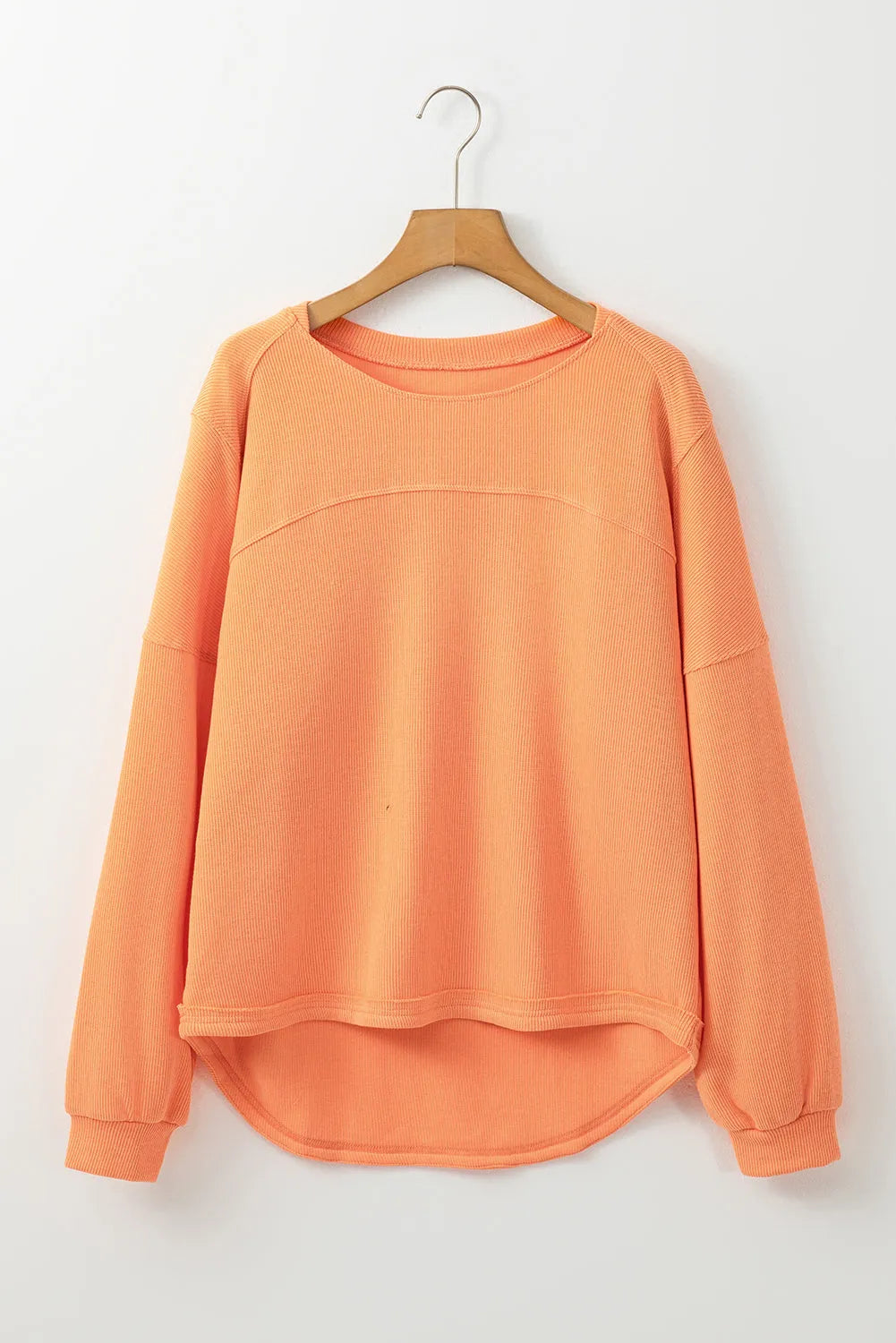 Grapefruit Orange Solid Color Textured High Low Long Sleeve Top - Chic Meadow Boutique 