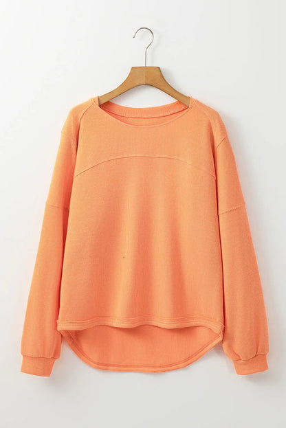 Tops/Long Sleeve Tops Grapefruit Orange Solid Color Textured High Low Long Sleeve Top