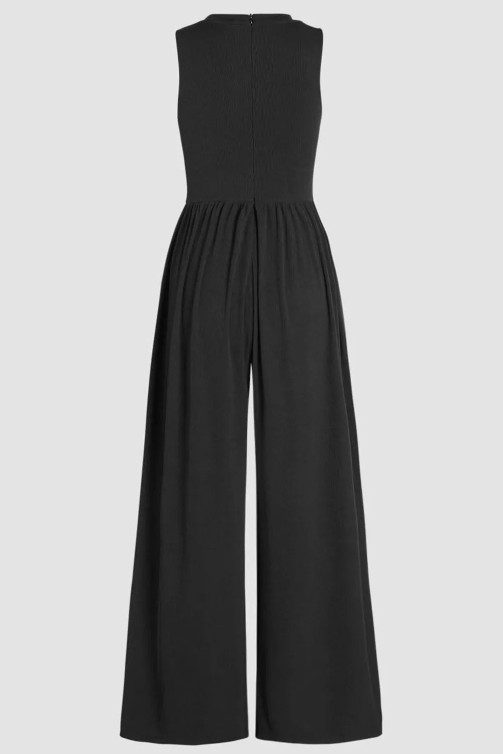 Black Cinched Waist Sleeveless Wide Leg Jumpsuit - Chic Meadow Boutique 