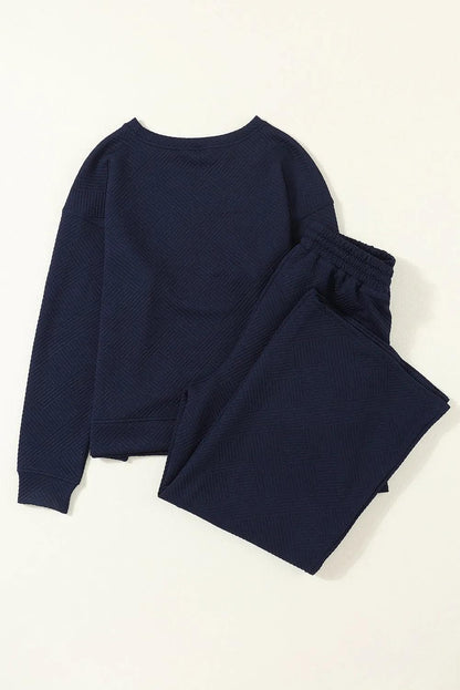 Two Piece Sets/Pant Sets Navy Blue Ultra Loose Textured 2pcs Slouchy Outfit