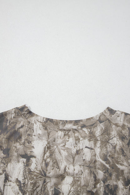 Khaki Plus Size Woodland Camouflage Print T Shirt