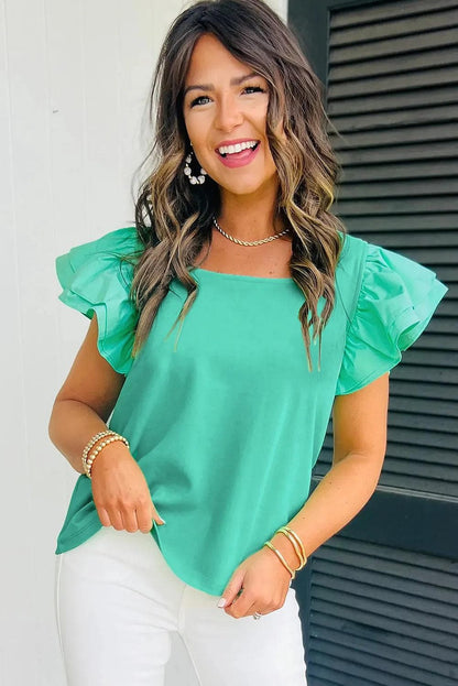 Tops/Blouses & Shirts Mint Green Flutter Sleeve Square Neck Top