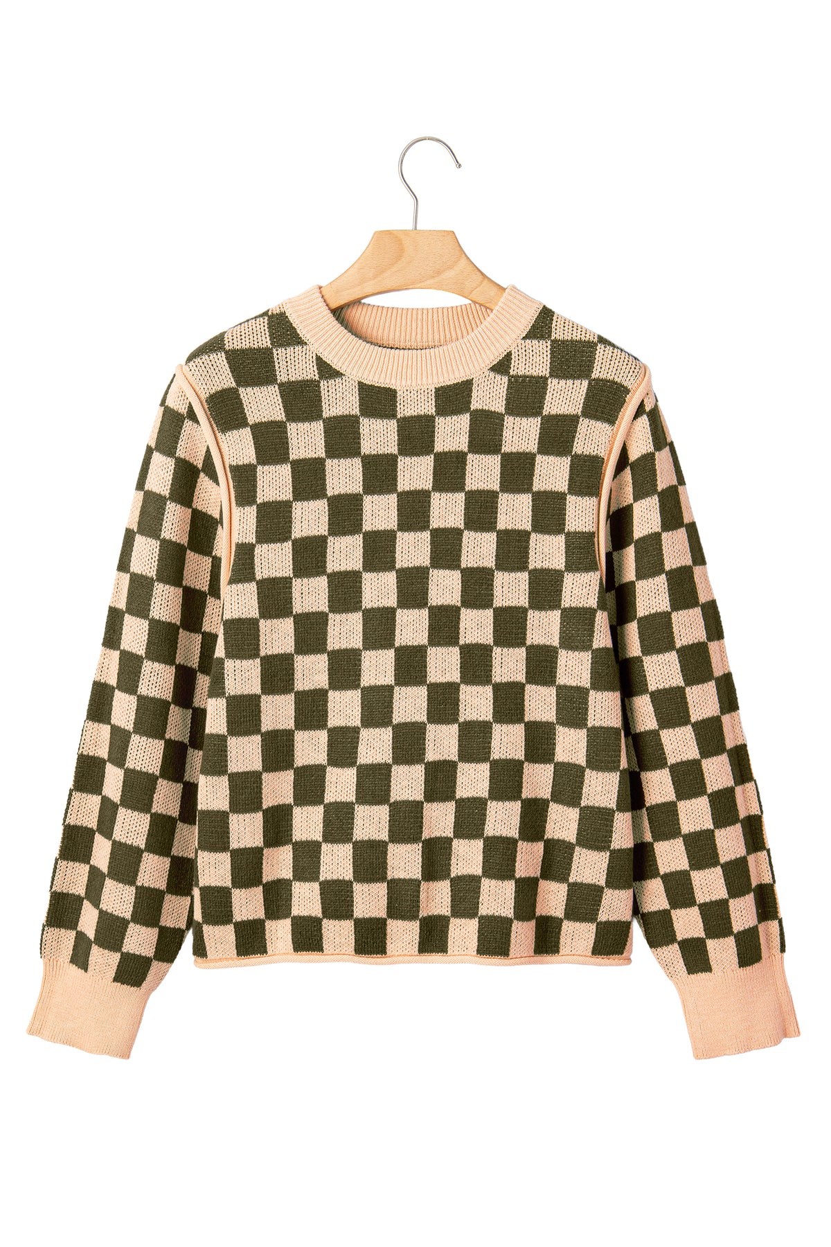 Multicolour Drop Shoulder Plaid Knit Long Sleeve Sweater