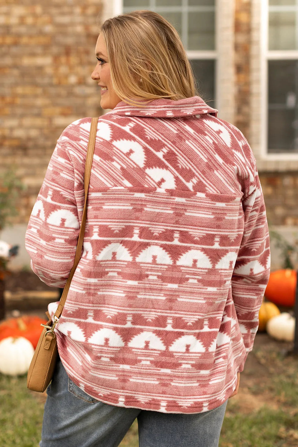 Pink Plus Size Aztec Print Chest Pocket Shacket - Chic Meadow Boutique 