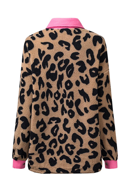 Leopard Contrast Trimmed Leopard Teddy Shacket - Chic Meadow Boutique 