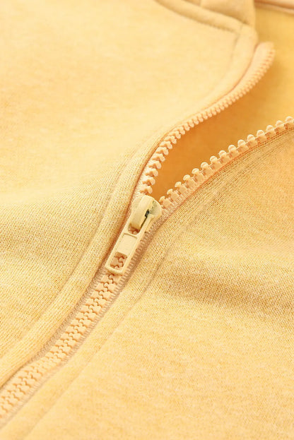 Yellow Zip Closure Drawstring Cinched Cropped Hoodie - Chic Meadow Boutique 