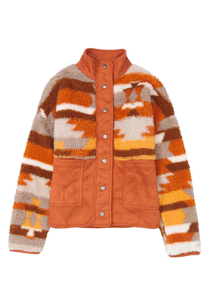 Brown Quilted Patch Pockets Aztec Furry Jacket - Chic Meadow Boutique 