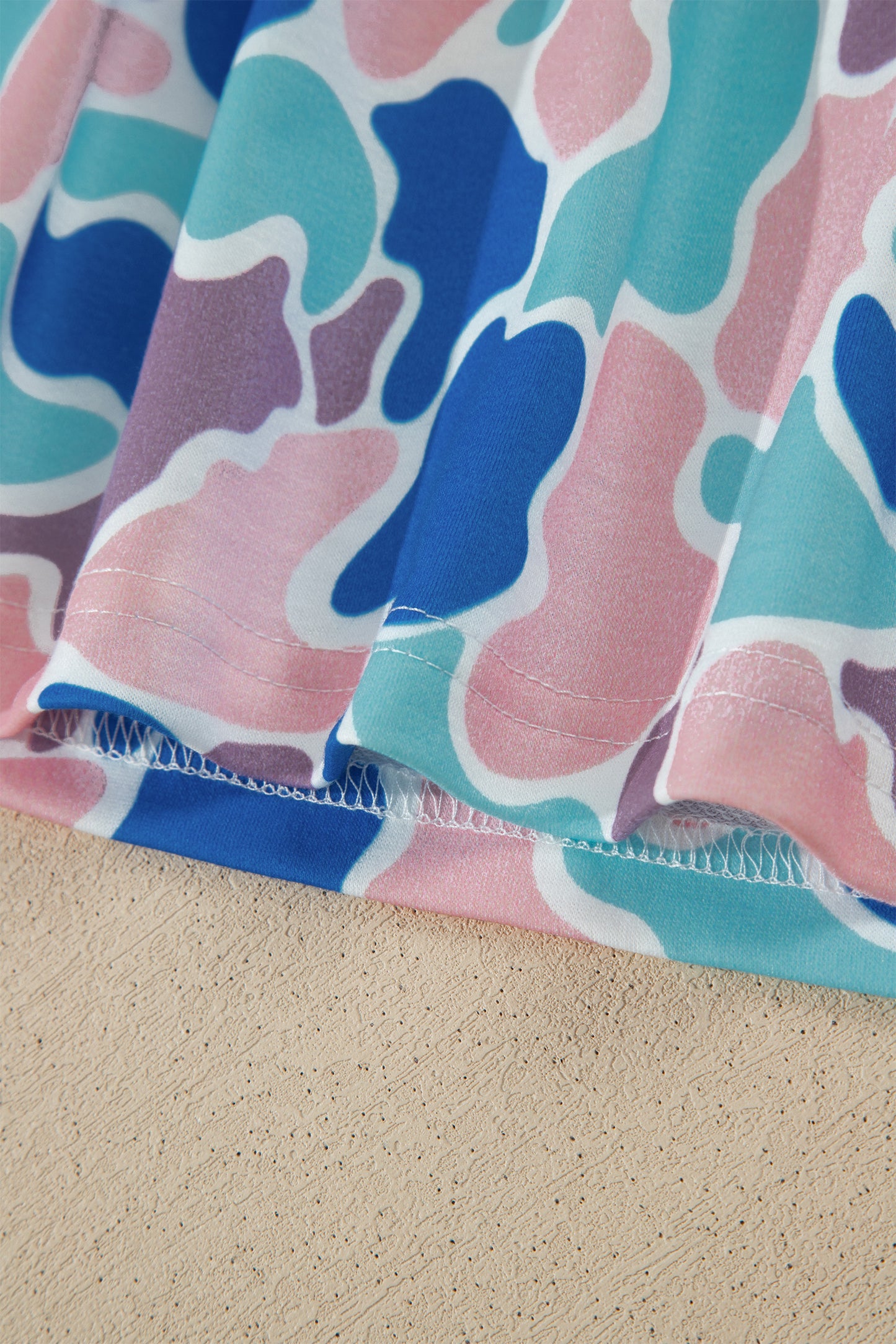 Sky Blue Abstract Camo Elastic Waist Drawstring Mini Skort