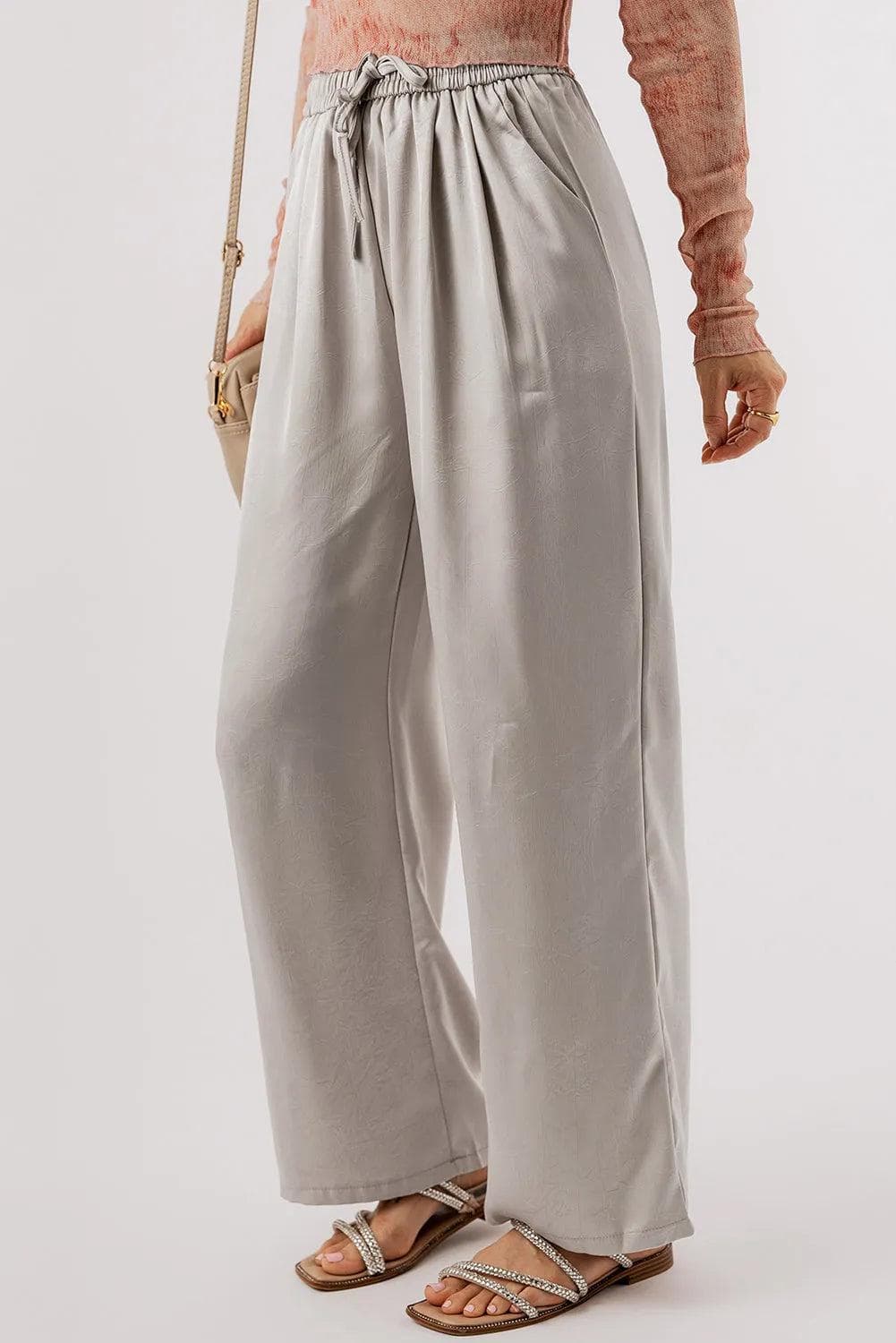 Bottoms/Pants & Culotte Jet Stream Solid Pleated Lace-up High Waist Wide Leg Pants