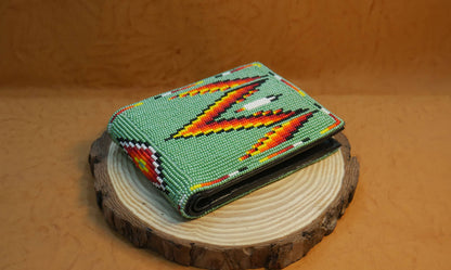 Green Handmade Beaded Bifold Wallet Gift of Men Gift for her