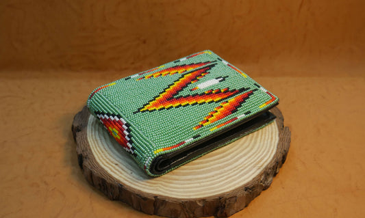 Green Handmade Beaded Bifold Wallet Gift of Men Gift for her