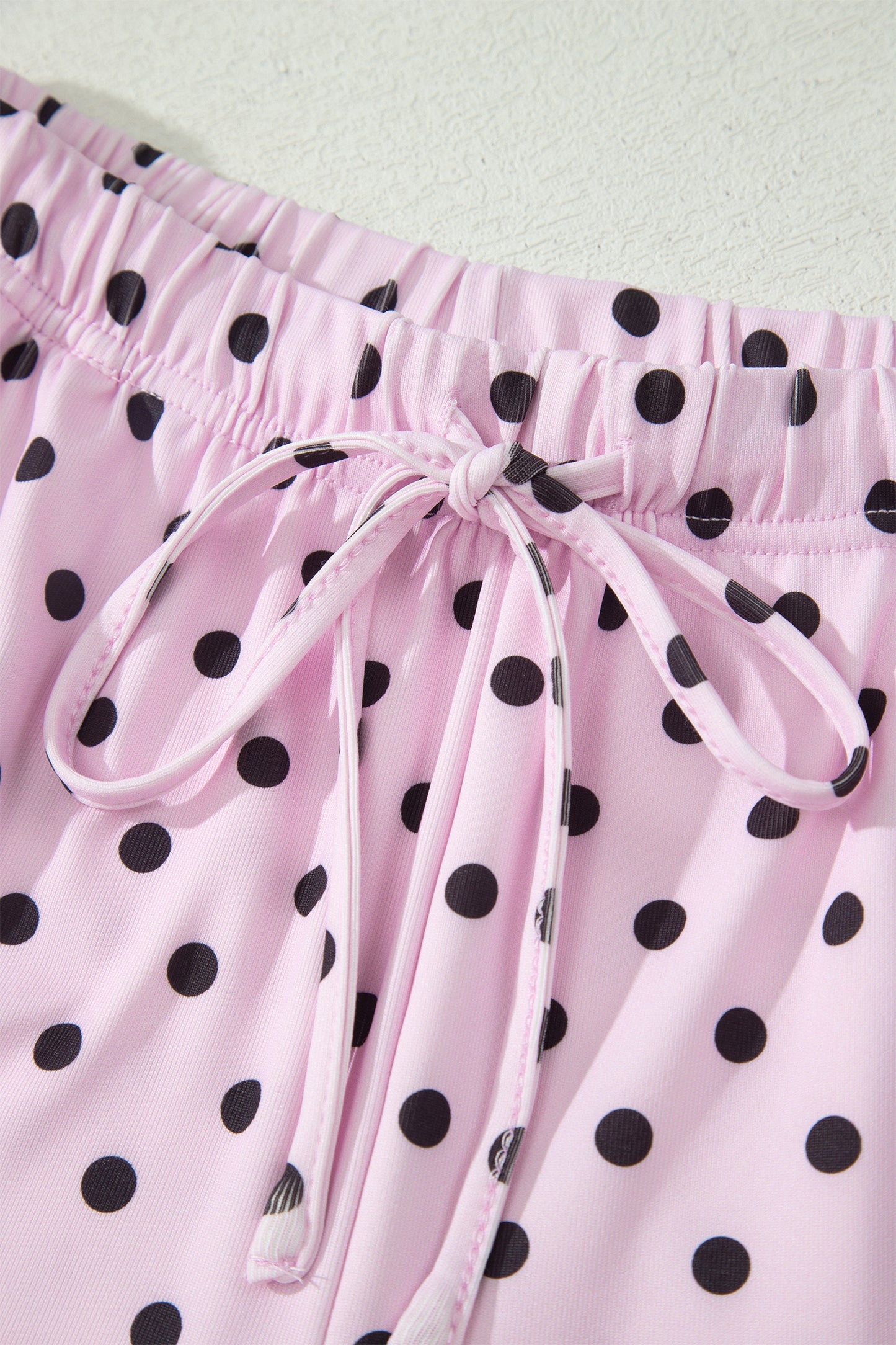 Pink Polka Dot Halter Tank Drawstring Elastic Waist Short Set