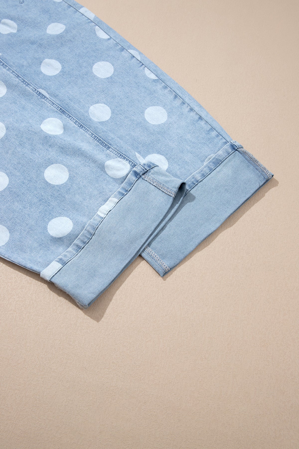 Sky Blue Polka Dot Ankle-Length Metal Button Casual Jeans
