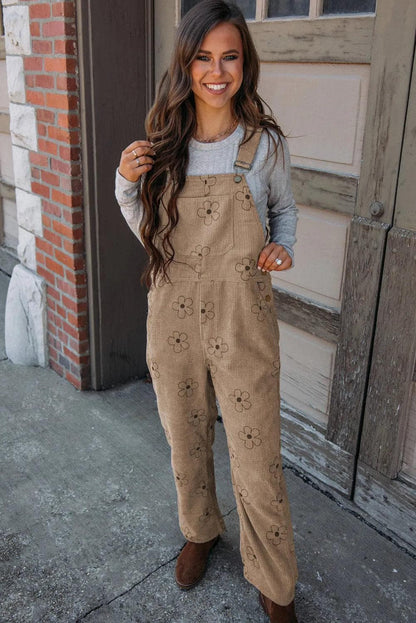 Bottoms/Jumpsuits & Rompers Khaki Flower Print Corduroy Overalls