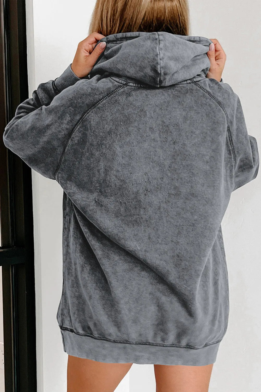 Gray Mineral Wash Kangaroo Pocket Drawstring Pullover Hoodie - Chic Meadow Boutique 