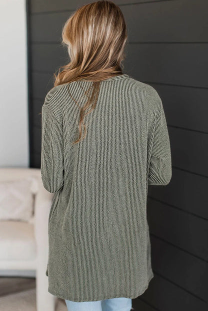 Moss Green Corded Open Front Knit Cardigan - Chic Meadow Boutique 