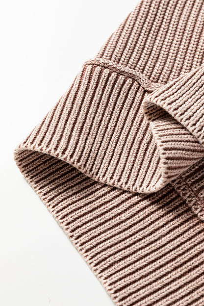 Chestnut Mineral Wash Exposed Seam Patchwork Knit Open Sweater Cardigan