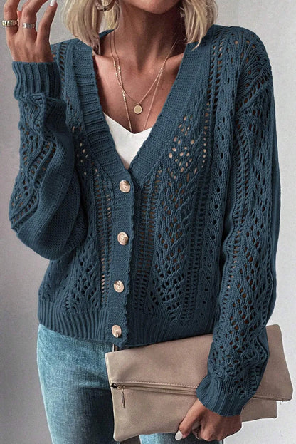 Real Teal Open Knit Drop Shoulder Sweater Cardigan - Chic Meadow Boutique 